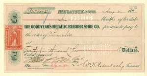 Goodyear's Metallic Rubber Shoe Co. Check signed by Samuel P. Colt